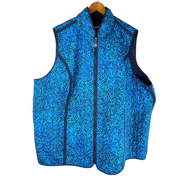 PLUS Coastal Oversized Striped Aqua Blue Catherines Zip Up Vest, Women's 4X - Picture 8 of 12